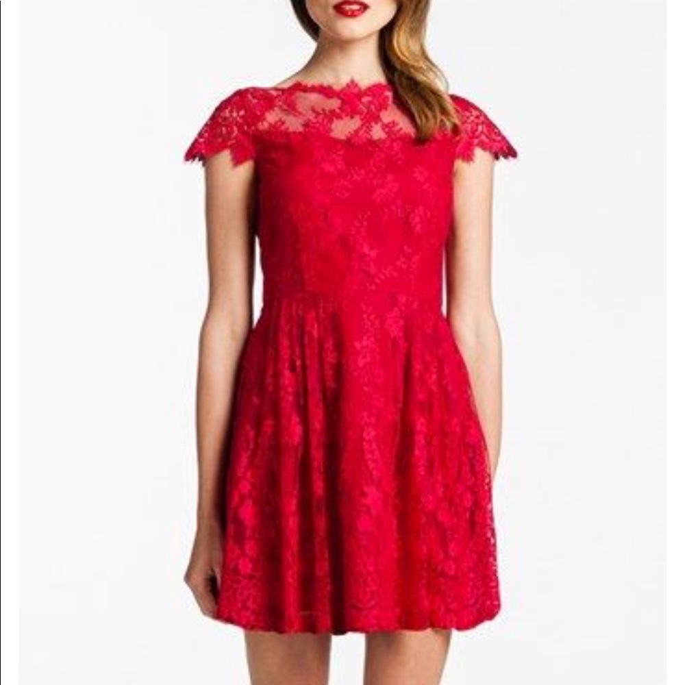 Cynthia Steffe Red Lace Fit n Flare Dress Hannah